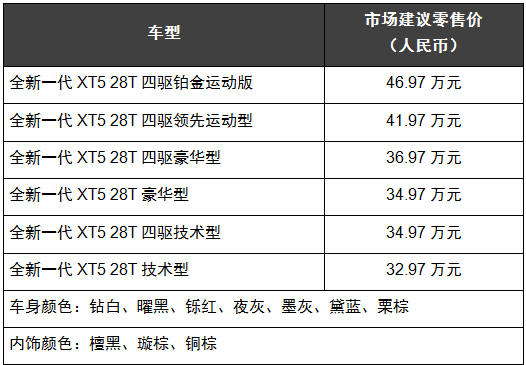售价32.97万-46.97万 全新一代凯迪拉克XT5焕新上市