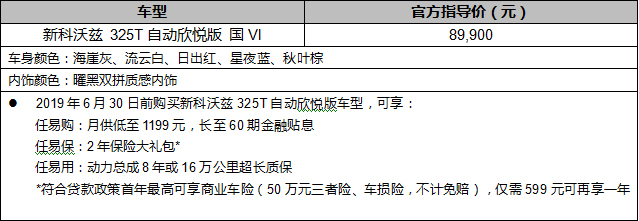 新科沃兹325T自动欣悦版正式上市 售价8.99万元