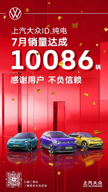 上汽大众ID.纯电家族7月销售10,086辆