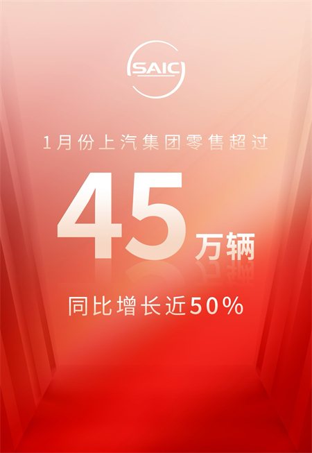 1月份上汽集团零售超45万辆 同比增长近50%